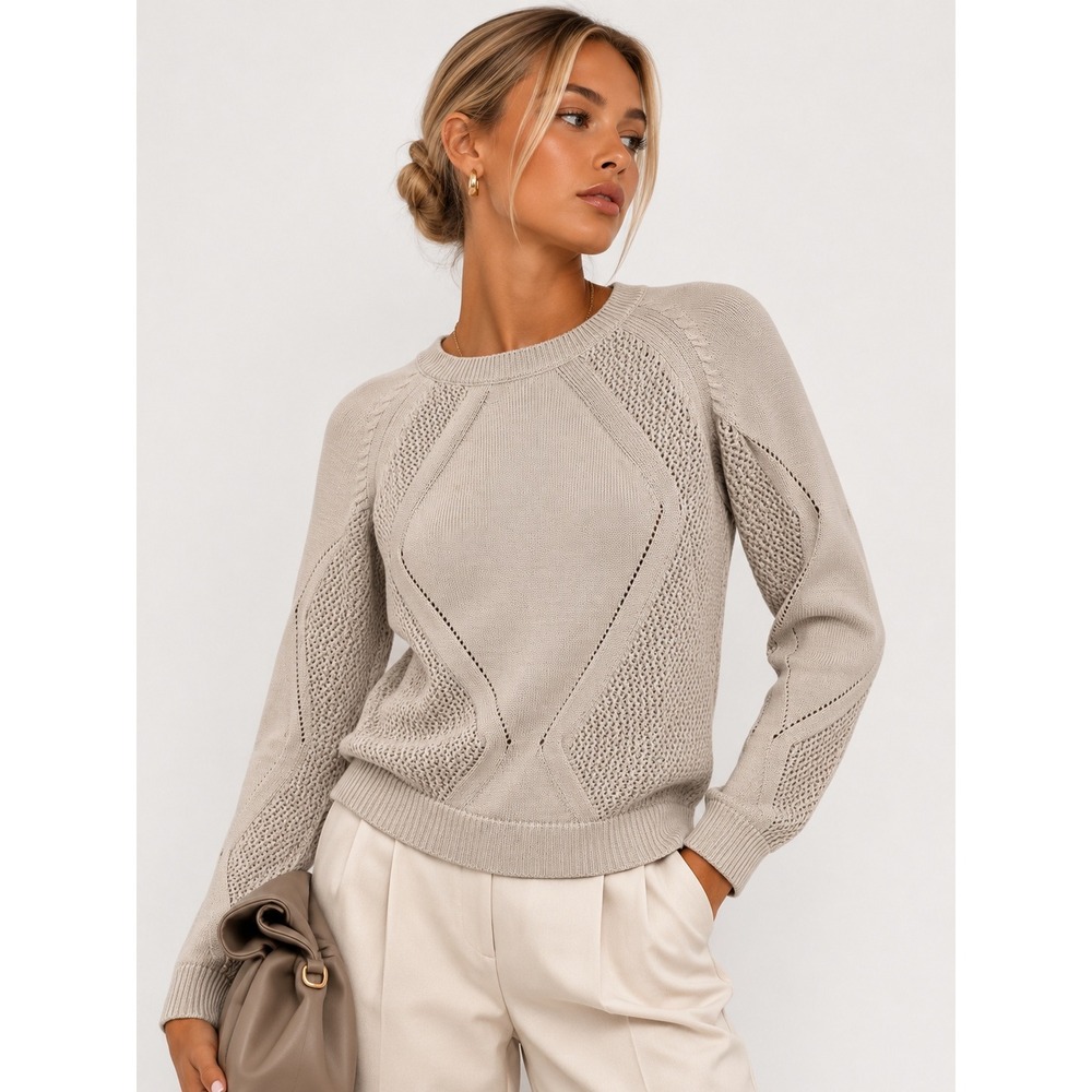 SWTR Beige Cotton Cashmere Pointelle Knit Pullover Sweater Top XS